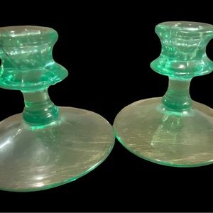Vintage depression green glass candlestick holder